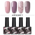 Set di 4 smalti gel Née Jolie con tonalità rosa, malva e glitterate brillanti moda - 4 Bottle Set 07
