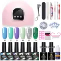 Kit completo di smalto gel Née Jolie con lampada UV, 6 colori e vari strumenti per manicure - 54W04