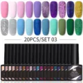Juego completo de 20 esmaltes de uñas en gel UV LED Nee Jolie con acabados mate y purpurina - Set 03 / Juego de 20 Piezas