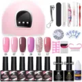 Kit completo smalto semipermanente Née Jolie con lampada LED rosa e strumenti manicure - 54W05