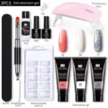 Kit completo de gel de extensión de uñas de 15 ml con lámpara UV, 3 colores, pincel y tips - Juego 13
