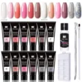 Kit de gel d'extension d'ongles 15ml avec solution, pinceau et moules - Ensemble 12 Couleurs 01