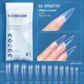 Set de 120 uñas postizas transparentes stiletto con medidas detalladas de tamaño en mm - Stiletto (10) / 120 Piezas en Bolsa