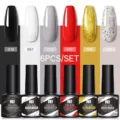 Σετ 6 τεμαχίων Née Jolie nail gel polish με κλασικά και glitter χρώματα για μανικιούρ - 8.5ml x 6 Μπουκάλια / Σετ 6 Χρωμάτων 13 (Κλασικό Μαύρο Λευκό Χρυσό & Ασημί Γκλίτερ)