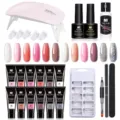 Kit gel ricostruzione unghie 15ml con lampada UV LED, pennello e tip per manicure - Set 12 Colori 14