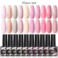 Née Jolie Σετ 10 βερνίκια νυχιών UV LED gel soak off με γυαλιστερά και ματ δείγματα - Διπλό Εφέ Υψηλής Γυαλάδας και Ματ / 8.5ml x 10 Μπουκάλια / Σετ 10 Χρωμάτων 02 (Σειρά Απαλό Milk Tea)