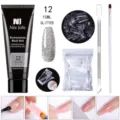 Née Jolie 15ml σετ τζελ επέκτασης νυχιών με γκλίτερ tips πινέλο και εργαλείο - Σετ 5 τεμαχίων / Αρ. 12 (Γκλίτερ)