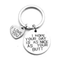 Stainless steel engraved keychain with heart and round charm funny quote metal gift - Round Heart Pendant Style (0023-4)
