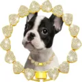 Rhinestone heart pet dog necklace alloy Cuban chain cute collar for cats and dogs - Heart Style / 20cm / Gold