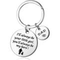 Stainless steel keychain gift for dad, engraved love message father daughter keyring pendant. - Double Round Pendant Style (0023-2)