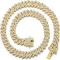 Iced out gold plated Cuban link chain necklace for men trendy hip hop rap style jewelry - 18cm (7 Inches) / Gold