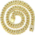 Detailed view of a gold-toned Cuban link necklace heavily encrusted with sparkling stones. - Necklace 45cm / Gold