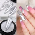 Poudre miroir argentée solide pour ongles effet chrome avec décoration rose nail art - Poudre Miroir Solide Argent Brillant / 01