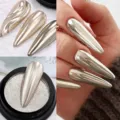 Poudre à ongles miroir solide or champagne avec effet chrome métallique en pot scellé - Poudre Miroir Solide Or Champagne / 02