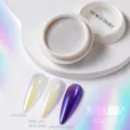 Professional iridescent aurora nail powder showing different effects on colored bases - NDA002 High Gloss Rainbow Style (02) / Single Box