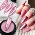 Polvere specchio solida per unghie oro rosa con effetto cromo metallico lucido. - 06