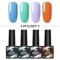 Set di 4 smalti gel semipermanenti UV LED nei colori blu, turchese, lavanda e arancione - 4 Bottle Set 09