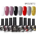 Detailweergave van de 8-delige NeeJolie gel nagellak set met effen en glitter afwerkingen. - 8-Delige Set (02) / Professionele Selectie