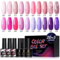 Set di smalti gel Nee Jolie 23 pezzi con base, top coat e finitura opaca in rosa e viola - Serie Multicolore-09