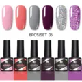 Set profesional de 6 esmaltes de uñas en gel UV LED con purpurina y colores sólidos - Juego de 6 Botellas 05