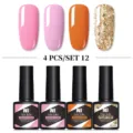 Set smalto gel Née Jolie 4 colori con rosa, arancione e finiture glitter oro 8.5ml - Set da 4 Flaconi 12
