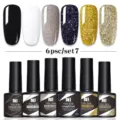 Set profesional de 6 esmaltes de uñas en gel UV LED con purpurina y colores sólidos - Juego de 6 Botellas 07