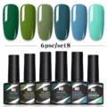 Set de 6 esmaltes de uñas gel UV/LED Née Jolie en varios tonos de verde y azulado - Juego de 6 Botellas 08