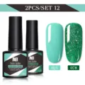 Set 2 pezzi smalto gel Née Jolie 8,5 ml con verde menta e verde glitterato brillante - Set da 2 / Verde Menta (021) e Brillantini Colorati Verde Scuro (078)