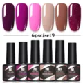 Set de 6 esmaltes de uñas en gel Née Jolie en tonos violetas, nude y purpurina - Juego de 6 Botellas 09