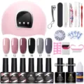 Kit completo per smalto gel Née Jolie con lampada LED UV rosa e 6 smalti colorati - 54W08