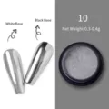 Poudre à ongles chrome argenté pour effet miroir métallique sur bases noire et blanche - Couleur 10 / Paillettes Miroir Métallique