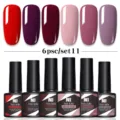 Set de 6 esmaltes de uñas en gel, tonos rojo, rosa y violeta, secado con luz UV LED. - Juego de 6 Botellas 11