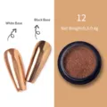 Poudre miroir bronze pour ongles #12 avec effet chrome sur bases blanche et noire - Couleur 12 / Paillettes Miroir Métallique