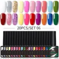 Set de 20 esmaltes de uñas en gel Née Jolie con colores vivos y acabados glitter - Set 06 / Juego de 20 Piezas