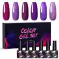 Nee Jolie 6 colors purple nail gel polish set with glitter swatches for UV LED lamp - Multicolor 14
