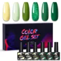 Née Jolie 6-color UV LED gel nail polish set featuring diverse green and yellow tones - Multicolor 18