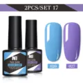Set di 2 smalti gel professionali Née Jolie con tonalità blu e viola da 8,5 ml - Set da 2 / Azzurro (020) e Viola (027)