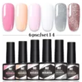Set de 6 esmaltes de uñas en gel UV LED con tonos rosa blanco y purpurina plateada fina - Juego de 6 Botellas 14