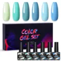 Née Jolie 6-color UV LED soak off gel nail polish set in shades of blue and green - Multicolor 17