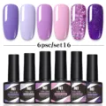 Set de 6 esmaltes de uñas en gel Née Jolie morado, rosa y purpurina para lámpara UV - Juego de 6 Botellas 16