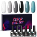 Née Jolie 6-color UV LED gel nail polish set in white grey black and teal tones. - Multicolor 16