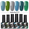 Set de 6 colores de esmalte de uñas en gel con purpurina verde para manicura UV LED - Juego de 6 Botellas 17