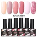 Set de 6 Esmaltes de Uñas en Gel Rosa con Brillo, 8,5 ml Soak Off para Lámparas UV. - Juego de 6 Botellas 18