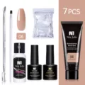 Kit de gel de extensión de uñas de 7 piezas con tubo nude profundo de 15ml y capa base UV - Juego de 7 piezas / Set de 7 piezas / Desnudo Profundo (06)
