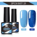 Set Née Jolie di 2 smalti gel da 8,5 ml in azzurro tinta unita e blu scuro glitterato - Set da 2 / Azzurro (020) e Blu Brillante Brillantinato (076)