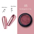 Polvo para uñas efecto espejo oro rosa con acabado cromado en base blanca y negra. - Color 05 / Purpurina Espejo Metálica