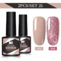 Set di 2 smalti gel per unghie con tonalità nude a tinta unita e glitter rosa, da 8,5 ml. - Set da 2 / Rosa Nude (033) e Rosa Brillantinato (056)