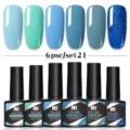 Set de 6 esmaltes de uñas en gel UV serie azul con muestras - Juego de 6 Botellas 21