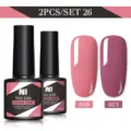 Set di due smalti per unghie gel UV LED da 8,5 ml Née Jolie nei toni rosa e prugna - Set da 2 / Rosa Soft (010) e Viola Prugna Scuro (013)