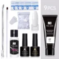 Kit de extensión de uñas de 9 piezas con gel transparente 15ml y base y top coat - Juego De 9 / Juego de 9 Piezas / Transparente (07)